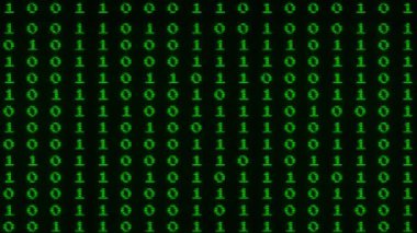 Siyah arkaplanda kaydırma rakamları. Bilgisayar ekranında dijital numaralar var. Bilgisayar botu, kodlama, görüntüleme. Yeşil parmaklar. Dijital.