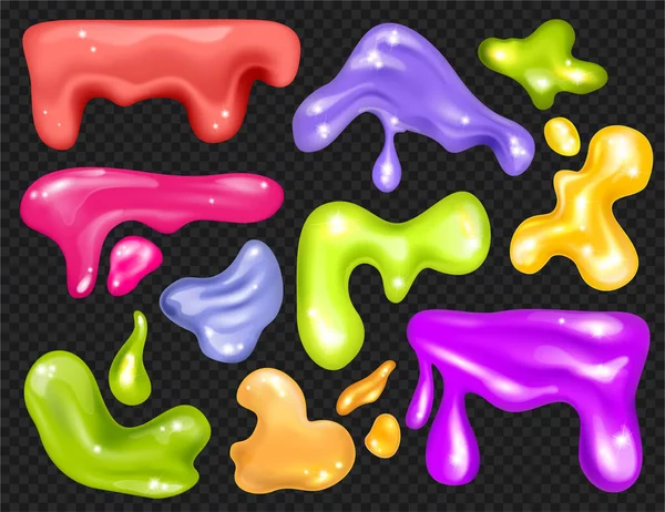 Paillettes Réalistes Slime Grandes Petites Gouttes Liquides Différentes Couleurs Sur — Image vectorielle