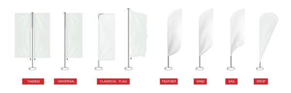 タンデムクラシックフェザードロップ絶縁ベクトルイラストと現実的な白の広告フラグの様々なタイプ — ストックベクタ