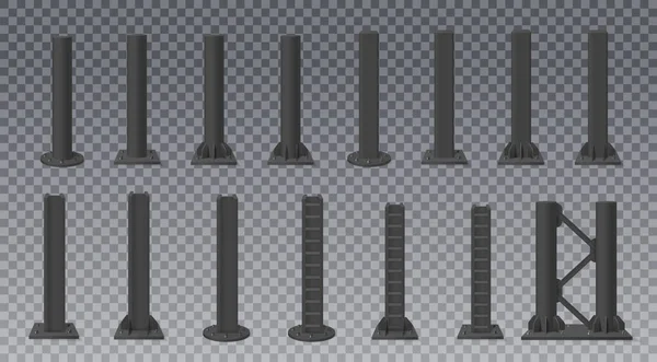 Schwarze Metallstangen Oder Säulen Für Plakatwände Realistisch Gesetzt Isoliert Auf — Stockvektor
