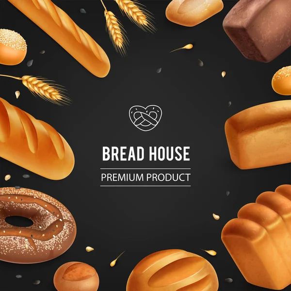 Quadro Quadro Quadro Quadro Pão Realista Com Pão Centeio Pão — Vetor de Stock