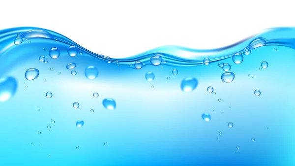 现实的蓝色水波喷溅与气泡水下视图矢量图解 — 图库矢量图片