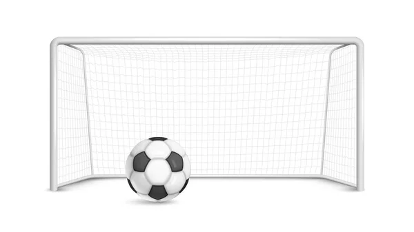 Realistyczny Piłki Nożnej Piłki Nożnej Soccer Skład Bramki Izolowanym Widokiem — Wektor stockowy