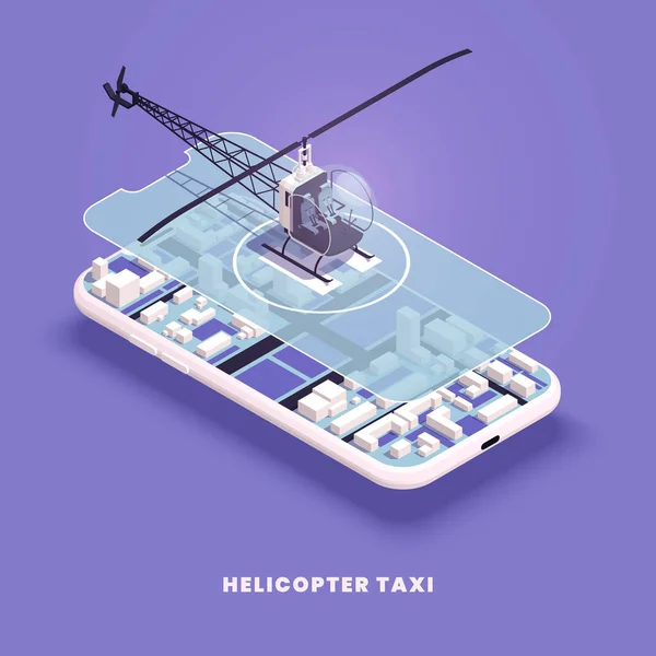 Modern Flygplanstransport Med Helikopter Taxi Ansökan Isometrisk Vektor Illustration — Stock vektor