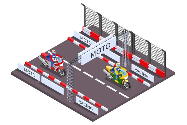 Composizione Isometrica Racing Con Vista Della Sezione Pista Velocità Moto — Vettoriale Stock