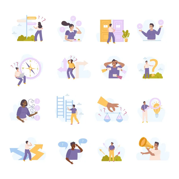 Future Career Search Flat Icons Set People Thinking Finding Work — Stock Vector