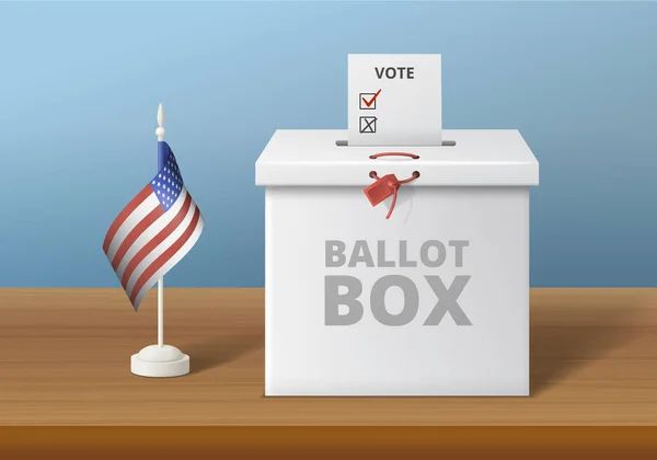 Wahlen Abstimmung Realistische Zusammensetzung Mit Blick Auf Wahlurne Und Amerikanische — Stockvektor