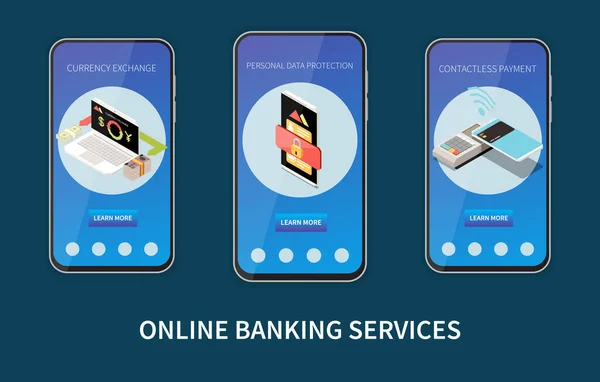 Online Mobil Banki Szolgáltatások Okostelefon Képernyőn Pénzváltással Kapcsolatos Információkkal Érintésmentes — Stock Vector