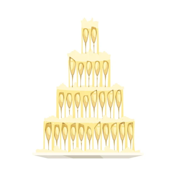 Pyramida Sklenic Šampaňské Bublinami Ploché Vektorové Ilustrace — Stockový vektor