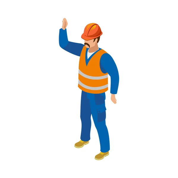 头戴制服 头戴头盔的建筑工人或工人的等距特征 — 图库矢量图片