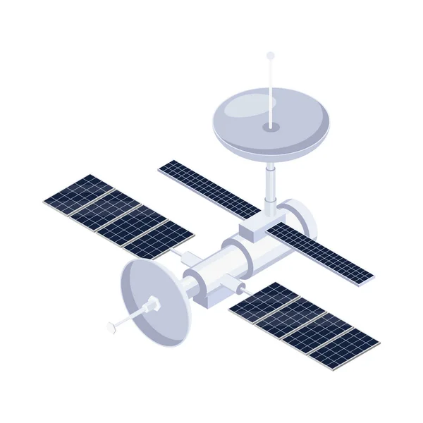 Icono Satélite Espacial Isométrico Blanco Vector Ilustración Fondo — Vector de stock