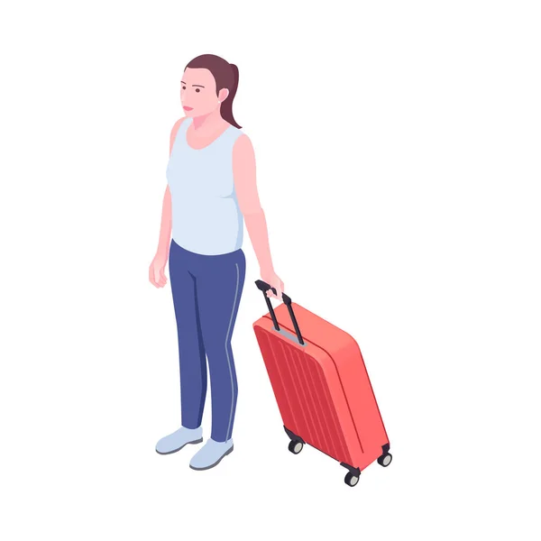 Jeune Femme Isométrique Voyageant Avec Une Valise Illustration Vectorielle — Image vectorielle