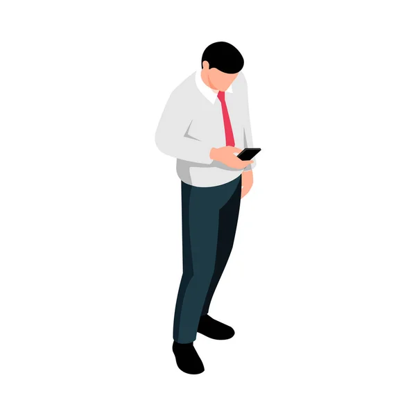 Affärsman Posera Isometrisk Man Med Smartphone Vektor Illustration — Stock vektor