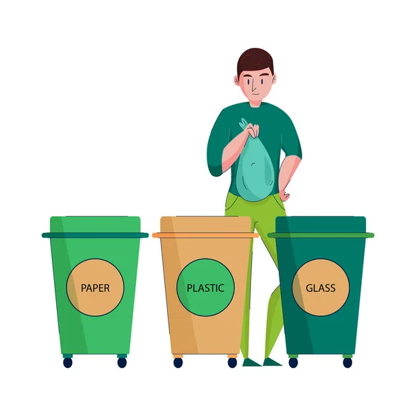 Nulový Odpad Plochý Koncept Člověkem Třídění Odpadků Vektorové Ilustrace — Stockový vektor