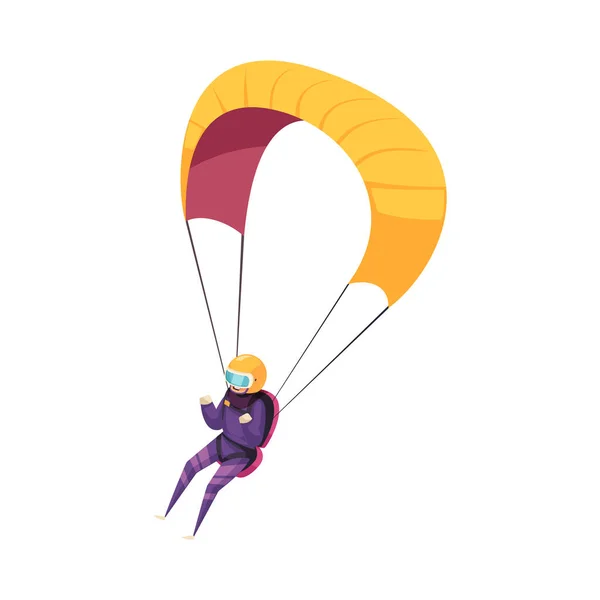 Skydiver Met Parachute Plat Karakter Witte Achtergrond Cartoon Vector Illustratie — Stockvector