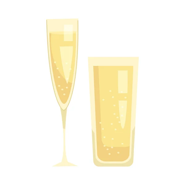 Two Flat Glasses Champagne White Background Isolated Vector Illustration — Stock Vector