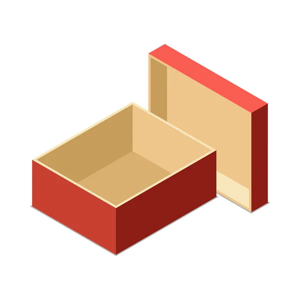 Isometric Empty Red Cardboard Gift Box Vector Illustration — Stock Vector