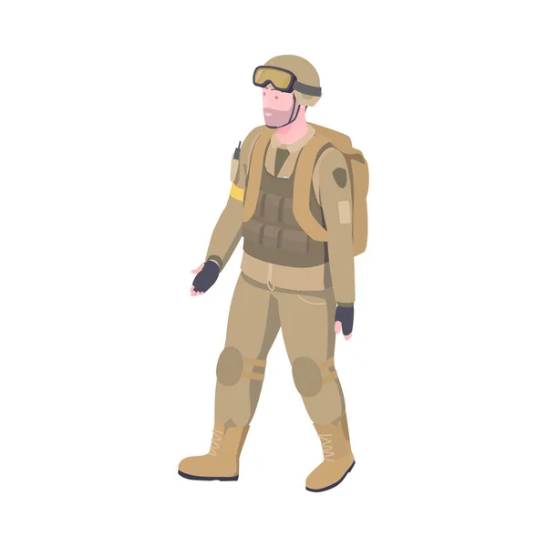 Carattere Isometrico Del Ranger Paracadutista Militare Uniforme Con Trasmettitore Portatile — Vettoriale Stock