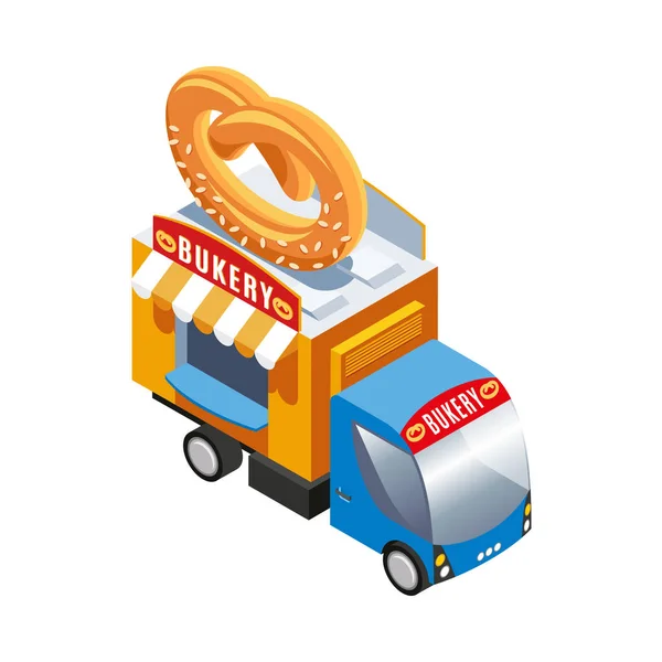 Street Bakery Isometrische Food Truck Auf Weißem Hintergrund Vektor Illustration — Stockvektor
