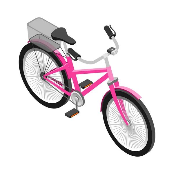 Isométrica Bicicleta Rosa Con Cesta Sobre Fondo Blanco Vector Ilustración — Vector de stock