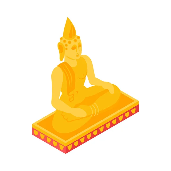 Isometric Golden Buddha Statue White Background Vector Illustration — Stock Vector