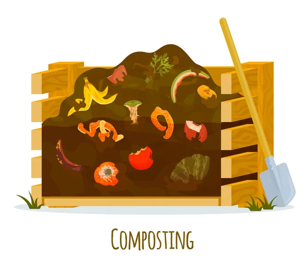Izolowany Kompost Kompostowania Płaskiej Kompozycji Stosu Ziemi Rozkładu Odpadów Resztek — Wektor stockowy