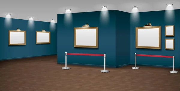 Gallery Mockup Realistico Museale Con Cornici Espositive Illustrazione Vettoriale — Vettoriale Stock