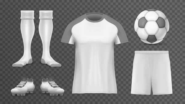 Realistic Soccer Transparent Icon Set Mens Socks Cleats Tshirt Shorts — Stock Vector