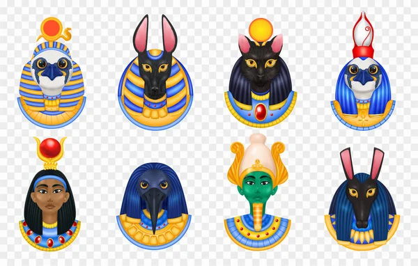 Egipt Bogowie Zestaw Odosobnionych Ikon Przejrzystym Tle Kolorowe Obrazy Avatar — Wektor stockowy