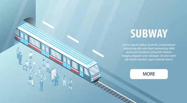 Concepto Metro Isométrico Con Tren Subterráneo Que Llega Plataforma Ilustración — Vector de stock