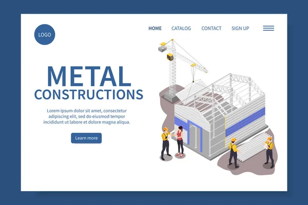 带有工业建筑物符号等距矢量插图的金属建筑网站 — 图库矢量图片