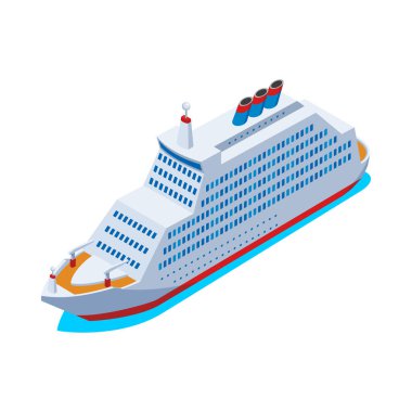 Boş arkaplandaki Isometric beyaz yolcu gemisi 3d vektör çizimi