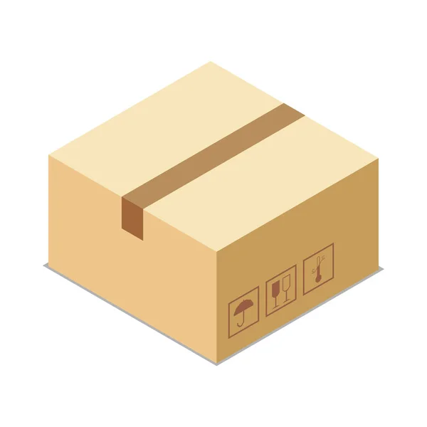 Caja Cartón Isométrico Con Cinta Adhesiva Vector Ilustración — Vector de stock
