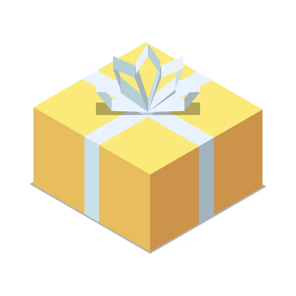 Isometric Wrapped Yellow Gift Box Ribbon Bow Vector Illustration — Stock Vector