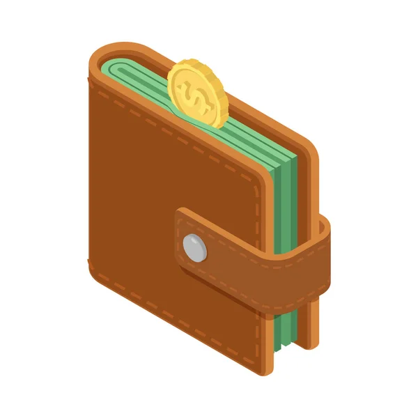 Isometric Leather Wallet Coin Icon Vector Illustration — Stock Vector
