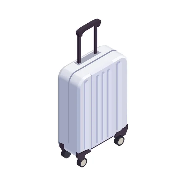 ハンドル3Dベクトルイラスト付きアイソメトリックホイールホワイトスーツケース — ストックベクタ