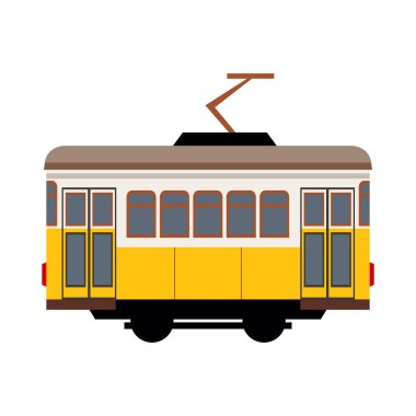 Beyaz arka plan düz vektör illüstrasyonunda Portekiz sarı tramvay