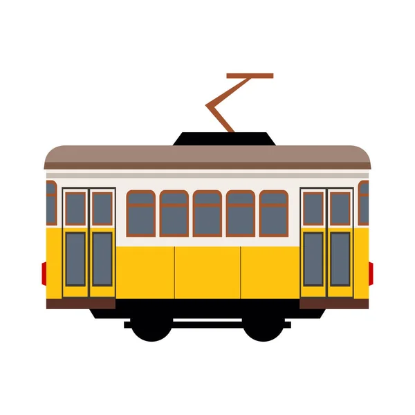 Portuguese Retro Yellow Tram Car White Background Flat Vector Illustration — Stock Vector