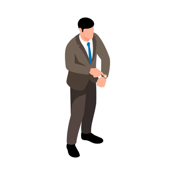 Isometric Pose Businessman Character Watch Vector Illustration — Stock Vector