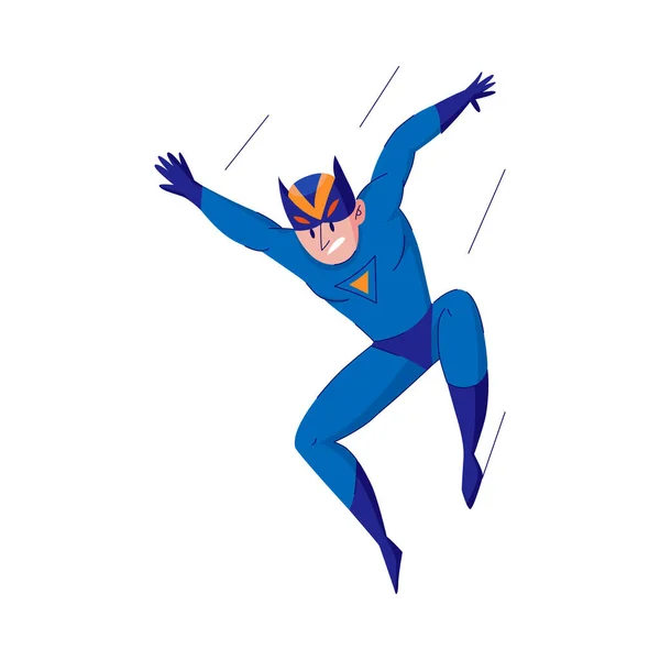 Personaje Tira Cómica Dibujos Animados Supehero Masculino Traje Azul — Vector de stock