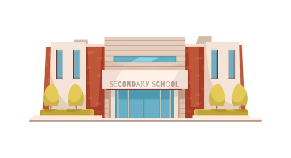 Cartone Animato Moderno Scuola Secondaria Edificio Ingresso Vettoriale Illustrazione — Vettoriale Stock