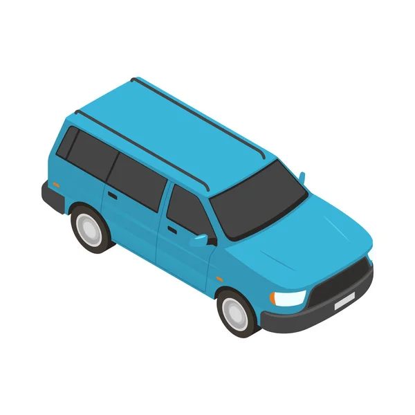 Beyaz Arkaplan Vektör Illüstrasyonunda Isometric Araba Simgesi Mavi Otomobil — Stok Vektör