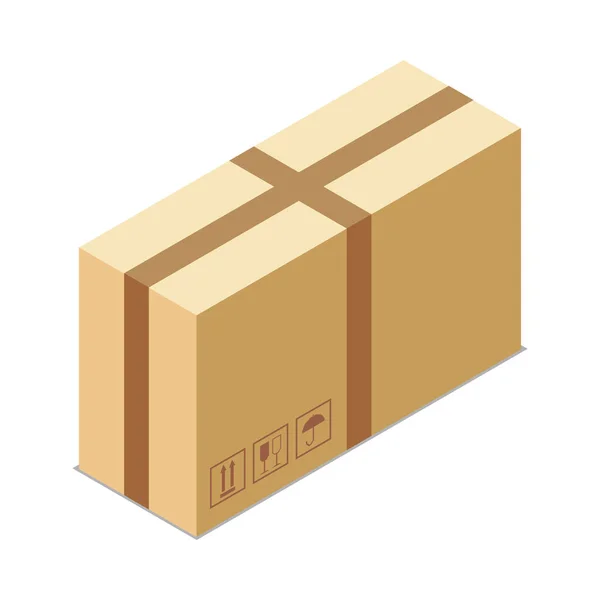 Izometrická Obdélníková Lepenková Krabice Pro Dodání Zboží Vektorová Ilustrace — Stockový vektor