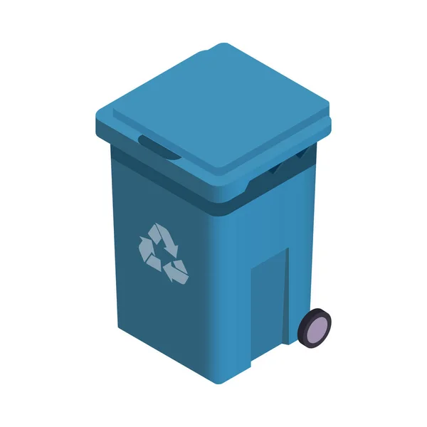 Müllrecycling Sortiersymbol Mit Isometrischer Blauer Tonne Vektorillustration — Stockvektor