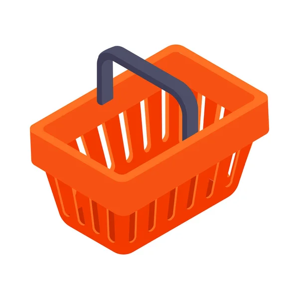 Empty Red Shopping Basket Isometric Icon White Background Vector Illustration — Stock Vector