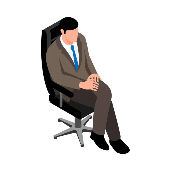 ビジネスマンオフィスチェア3Dアイソメトリックベクトルイラストに座って — ストックベクタ