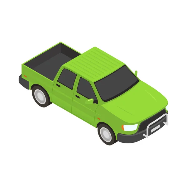 Modern Green Pickup Car Isometric Icon White Background Vector Illustration — 스톡 벡터