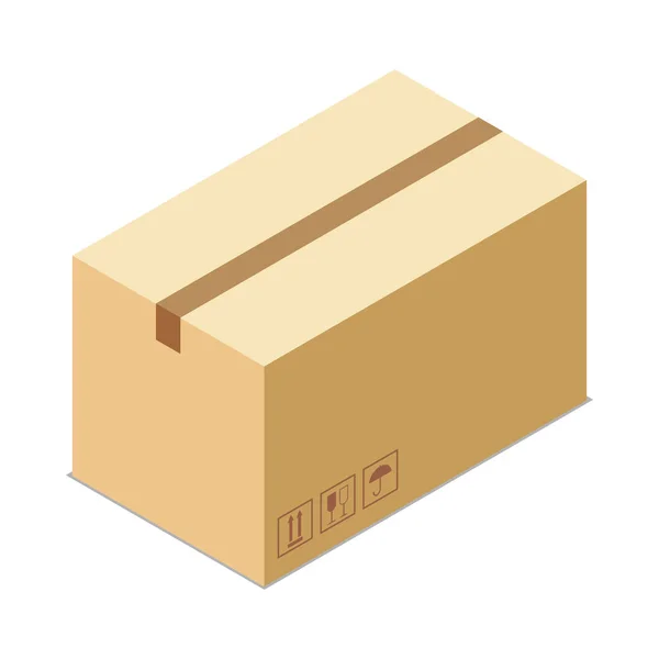 Caja Cartón Isométrico Con Cinta Adhesiva Para Entrega Mercancías Vector — Vector de stock
