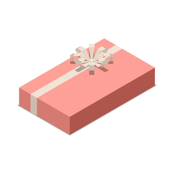 Ισομετρική Ροζ Κουτί Δώρου Κορδέλα Τόξο Διανυσματική Απεικόνιση — Διανυσματικό Αρχείο