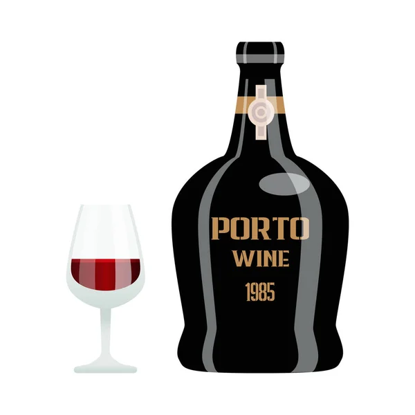 Плоский Стакан Бутылка Векторной Иллюстрации Порто Вина — стоковый вектор
